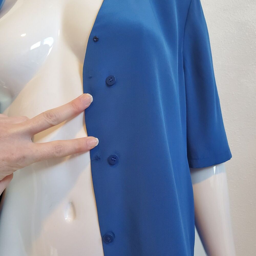Vintage Diane Von Furstenberg Blue Silk Button-Up Blouse - Picture 8 of 8